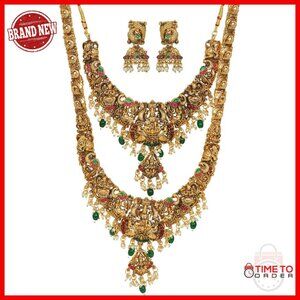 Traditional Indian Bridal Jewelry Set with Necklaces and Earrings